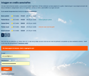 Credits aanschaffen op de website Paragnostenchat